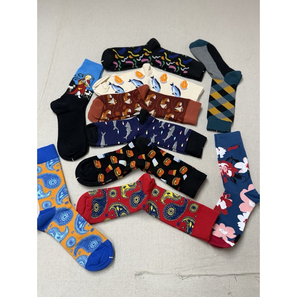 10 Pairs Men's Novelty Crew Socks Colorful Mixed Designs EU 42–46 US 9–12 New #7